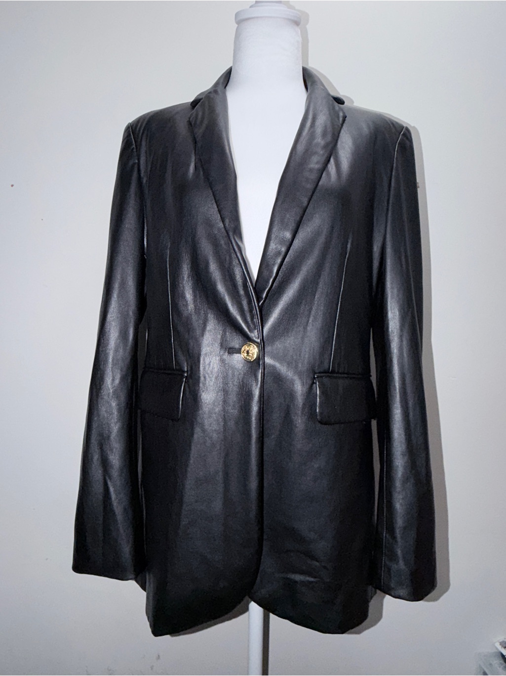 Zara Black Soft Leather Single-Button Blazer Jacket Size Medium